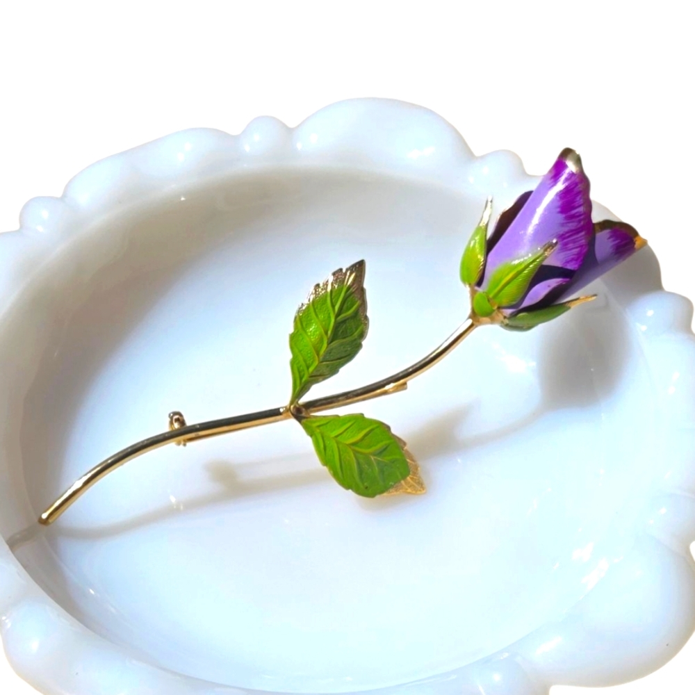 Vintage Purple Enamel Rose Brooch